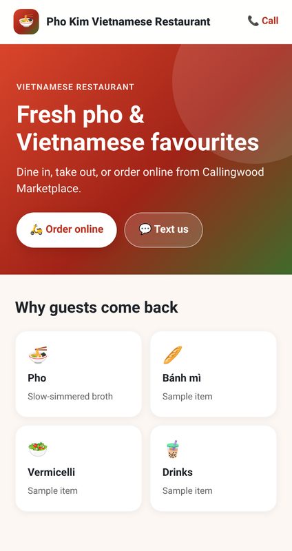 Pho Kim Vietnamese Restaurant live mobile website mockup